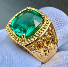 Emerald Men's Ring with 925 Sterling Silver Men's Handmade Green Gemstone Ring