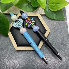 2 PC Handmade Silicone Acrylic Beads Black Ink Pen Set Be Kind New C1475