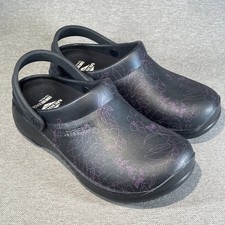 Merrell Encore Service Pro Women Sz 7 Black Purple Floral Slip-Resistant Clogs