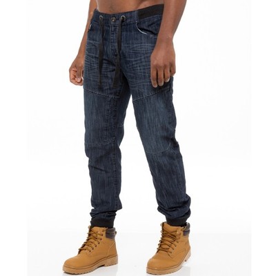 Enzo Herren Bündchen Jogger Jeans Gummibund Designer Denim Hose alle Größen