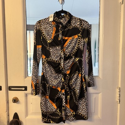 Women's NWT Leopard Print Chain Dress Size Xl Button Up Front Super Cute 