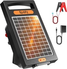24 Hour Solar Electric Fence Charger, 10 Miles, up to 10200V Output Range Electr