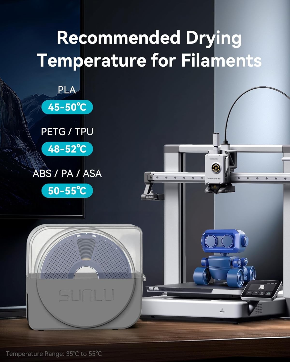 SUNLU Filament Dryer Box for 3D Printer Filament, S1 Plus Filament Dehydrator wi