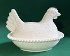 Vintage Indiana White Milk Glass Chicken Hen on Nest Covered Bowl Candy Dish 7"