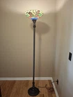 Vintage Tiffany-style Rose Mosaic Stained Glass Torchiere Floor Lamp