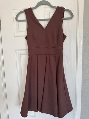 Haute Monde S Fit & Flare Knit Dress Brown V-Neck Sleeveless Pleated Zip