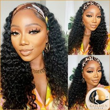 Lauberita Brazilian Curly Deep Wave Human Hair Headband Wig 22 inch