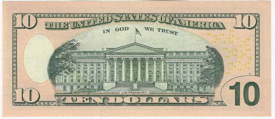 2021 USA 10 Dollar Banknote new Signatures Mnuchin UNC "D" Clevland Ohio - Image 2 of 2