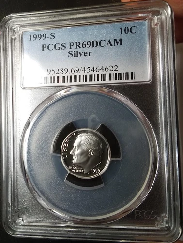 :1999-S 1OC SILVER FRANKLIN ROOSEVELT-DIME PCGS PROOF PF-69-DCAM HIGH-GRADES