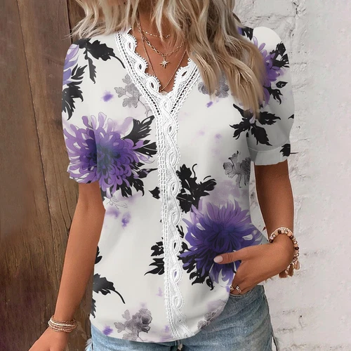 Womens Base Loose Short Pullover Summer Tops Sleeve V neck Ladies Shirt Blouse - Bild 32 von 64