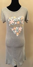Jessica Simpson Dream Big Sleepshirt Small Gray Floral Heart Short Sleeve 
