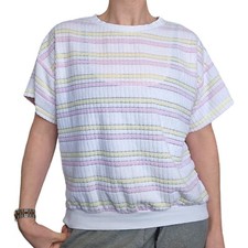 Retro Vintage 80s Terrycloth Ribbed White Striped Beach Summer Shirt Pastel L/XL