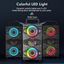 Home Party Speaker with Subwoofer, FM Radio, LED Lights, Mic Wireless Outdoor