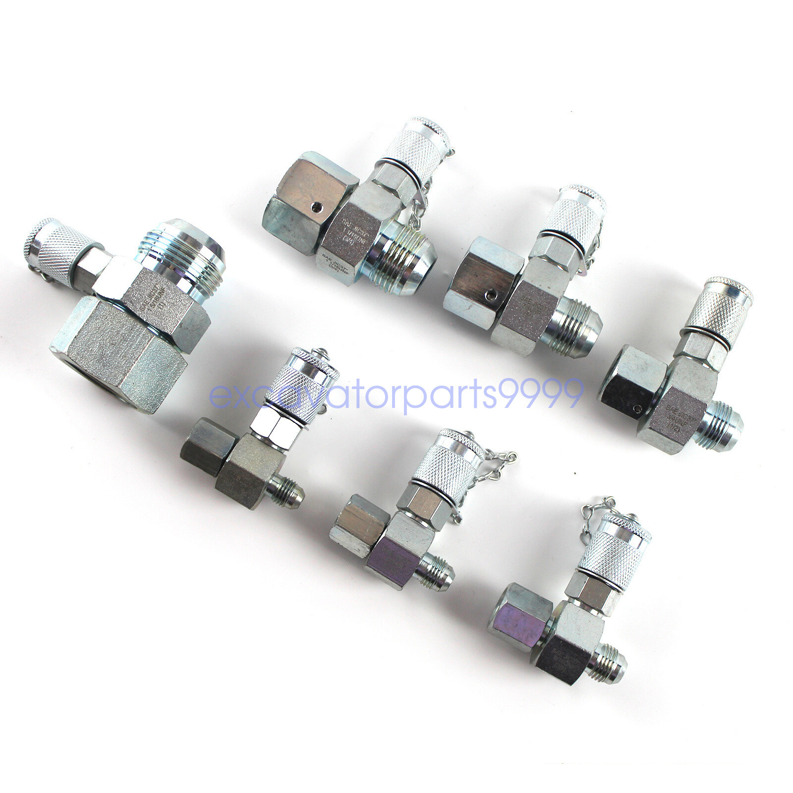 7PCS JIC37 Hydraulic Swivel Run Tee Connectors,Test Coupling Point for Excavator