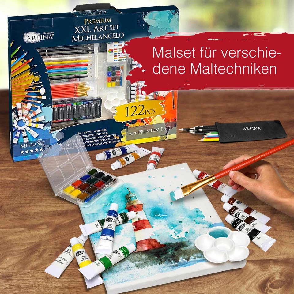 Malset 122tlg Staffelei Acrylfarben Set Standstaffelei Malen Acryl Kunst Pinsel - Bild 4 von 4