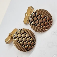 Vintage cufflinks men's gold tone woven bullet back round texturized formal prom