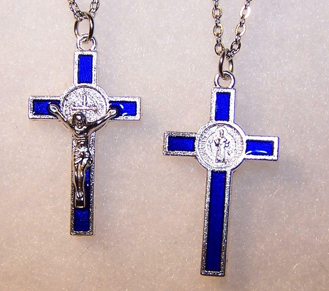 blue side JESUS CROSS CRUCIFIX pendant Sterling Silver 925 necklace 22