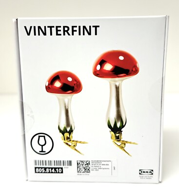 IKEA Vinterfint Christmas Ornaments Glass Mushroom Clip On Set 2 New In Box