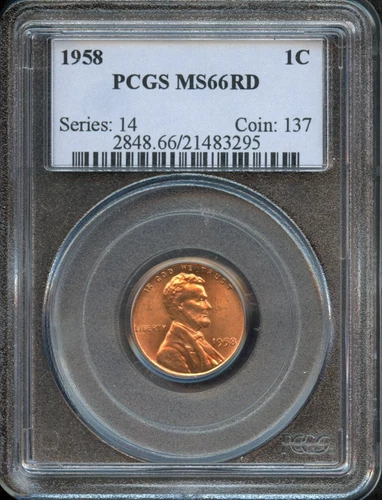 PCGS - Wheat Cent - 1c - 1958 - MS -66-RD - 2848