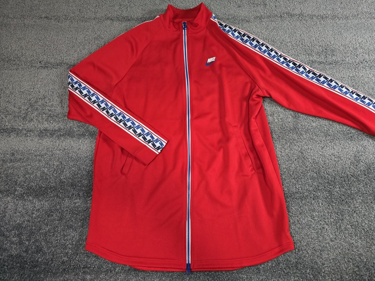 Nike Sportswear Taped Poly Track Jacket Mens L Red Full Zip Spell