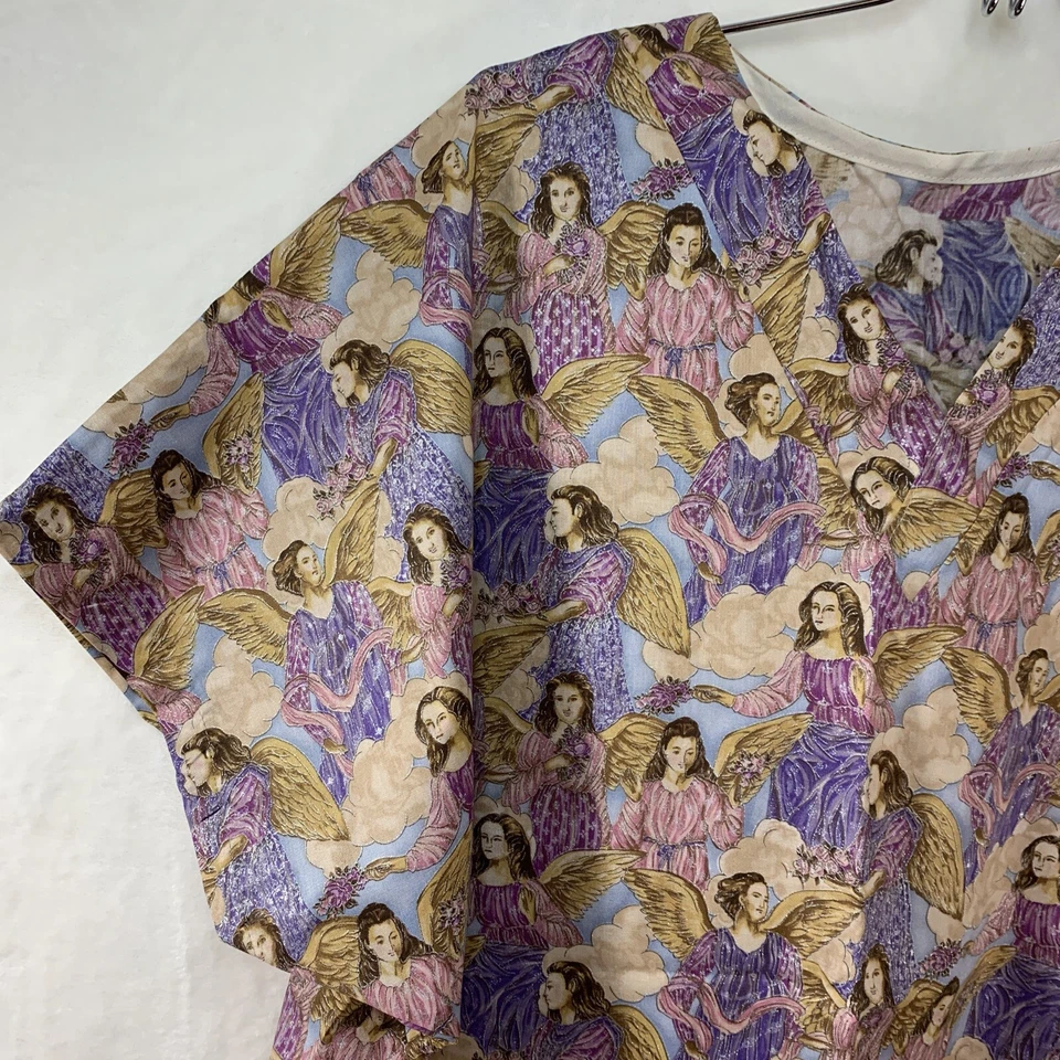 Angels Print SCRUB TOP Sz Lg MEDICAL DENTAL VET TECH Hospice Handmade OOAK NWOT - Image 2 of 4