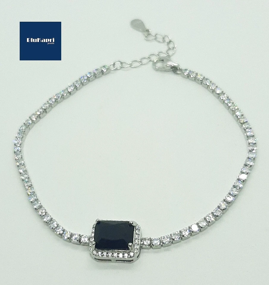 Bracciale donna tennis in argento 925 con zircone nero rettangolo kate - Immagine 2 di 4