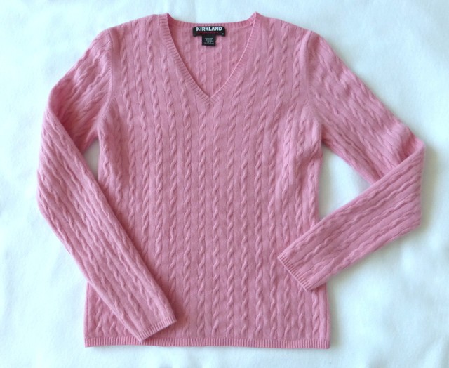 Women's Kirkland Signature 100% Cashmere Baby Pink V-Neck Long Sleeve Sweater M | eBay