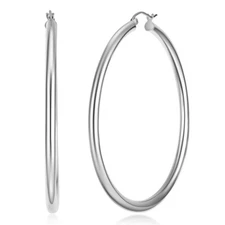 Wellingsale 14k White Gold 3mm Classic Hoop Earrings (55mm Diameter)