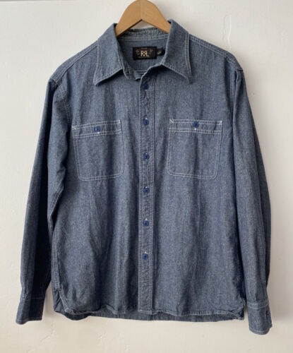 Double RL Ralph Lauren Chambray Button Down SZ L (runs M) RRL Western Work Shirt - Picture 1 of 6