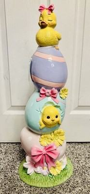 Easter Chicks Eggs w/ Coquette Bows Pastel 24  Figurine Statue Decoration