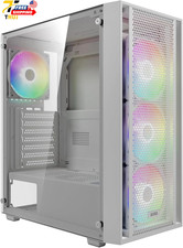 White ATX Mid Tower Gaming Computer PC Case with Side Tempered Glass Preinstalle