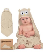 KeaBabies Cuddle Baby OWL Almond Hooded Towel Newborn to 5 years NIB Disc. HTF
