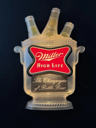 Vintage Miller High Life Champagne Bottles In Ice Bucket Beer Light Up Bar Sign