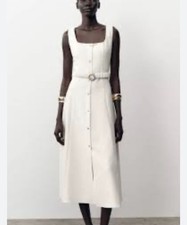 ZARA NWOT ECRU MIDI BELTED DRESS SIZE M