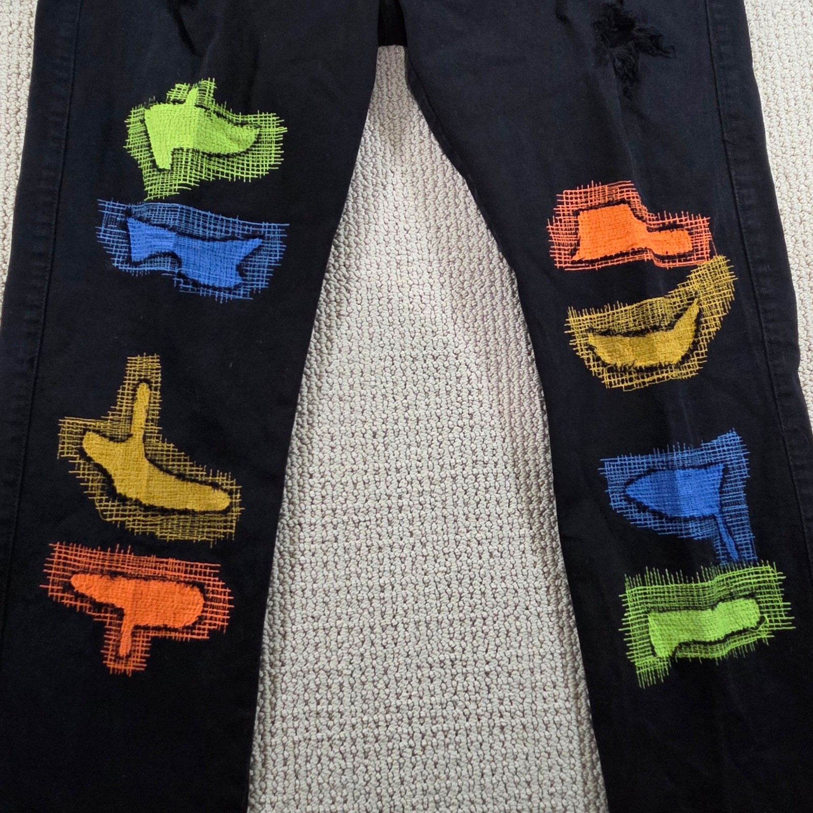 Focus Jeans Black Distressed Patchwork Denim Jean… - image 6