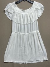 Express Off The Shoulder Mini Short Dress Ruffle Smocked Neck Size M Off White