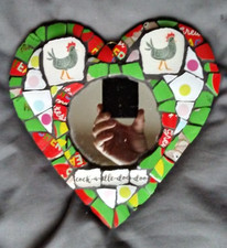 Mosaic Chicken Mirror, Unique, Hand Made, Broken China, Shabby Chic, Memory Ware