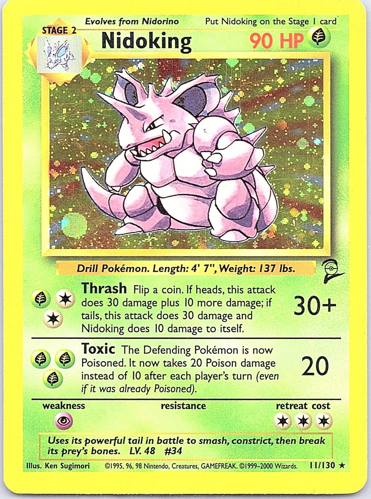 Nidoking 11/130 Holo Rare Base Set 2 Pokemon Lightly Played