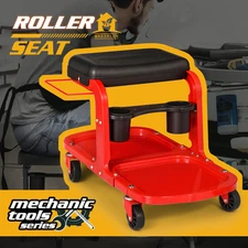 Red Rolling Mechanic Shop Vehicle Garage Stool Repair Creeper Seat w/Tools Tray