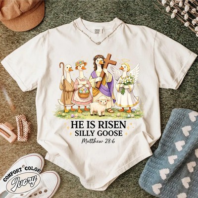 He Is Risen Silly Goose Comfort Tee Easter Christian Funny Religious Shirt
