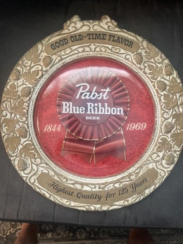 VINTAGE 1969 PABST BLUE RIBBON PBR BEER SIGN 17”x18”