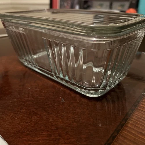 Anchor Hocking 1932 VTG  Design Ribbed 8.5x4.5 Refrigerator Dish With Lid