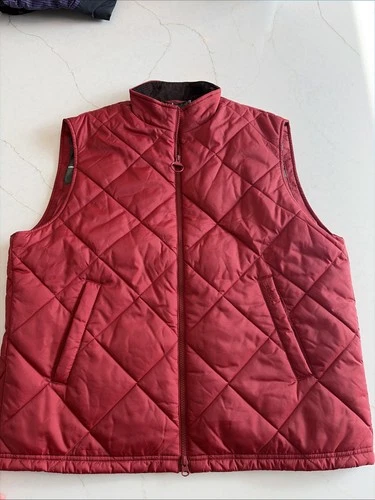 Barbour Finn Gilet Vest Mens XL Red Quilted Full Zip Corduroy Collar Preppy - product listing photo