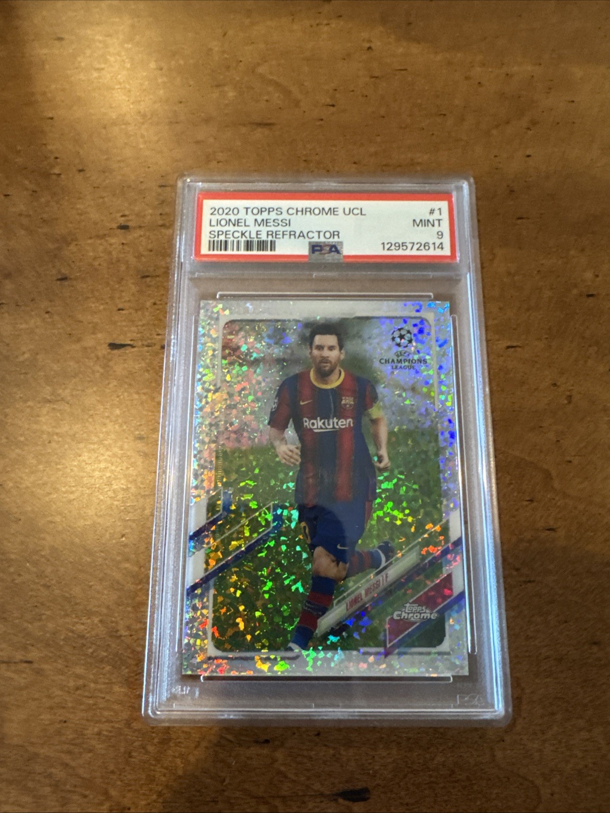 2020 Topps Chrome UCL Lionel Messi Speckle Refractor PSA 9