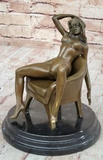 Art Deco Nude Stripper Relaxing Bronze Masterpiece Sculpture Marble Figurine
