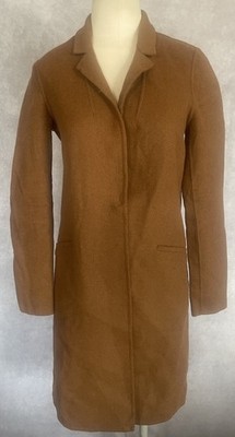 Zara Basic Outerwear Handmade Wool Blend Trench Coat Carmel Brown Size Small