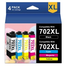 4PK 702XL T702XL Ink Cartridges for Epson 702 WorkForce WF-3720 WF-3733 WF-3730