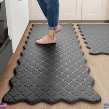 2PCS Black Scalloped Embossed Anti-Fatigue Kitchen Mats, Cushioned Non-Slip