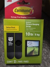 3M Command, 12 Pack, Medium, Black Picture Hanging Strips 0.92 per strip
