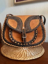 Vintage Hand Made Tooled Leather Purse from Mexico